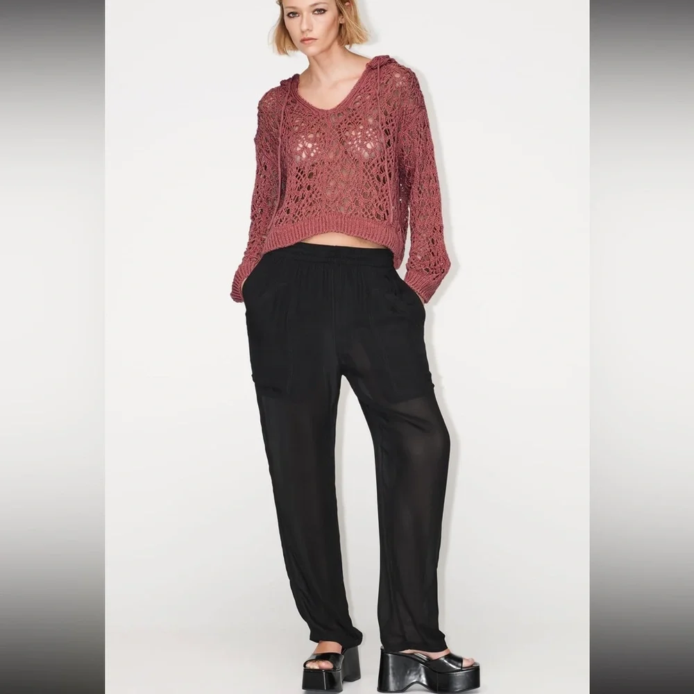 Zara crochet open knit hooded sweatshirt